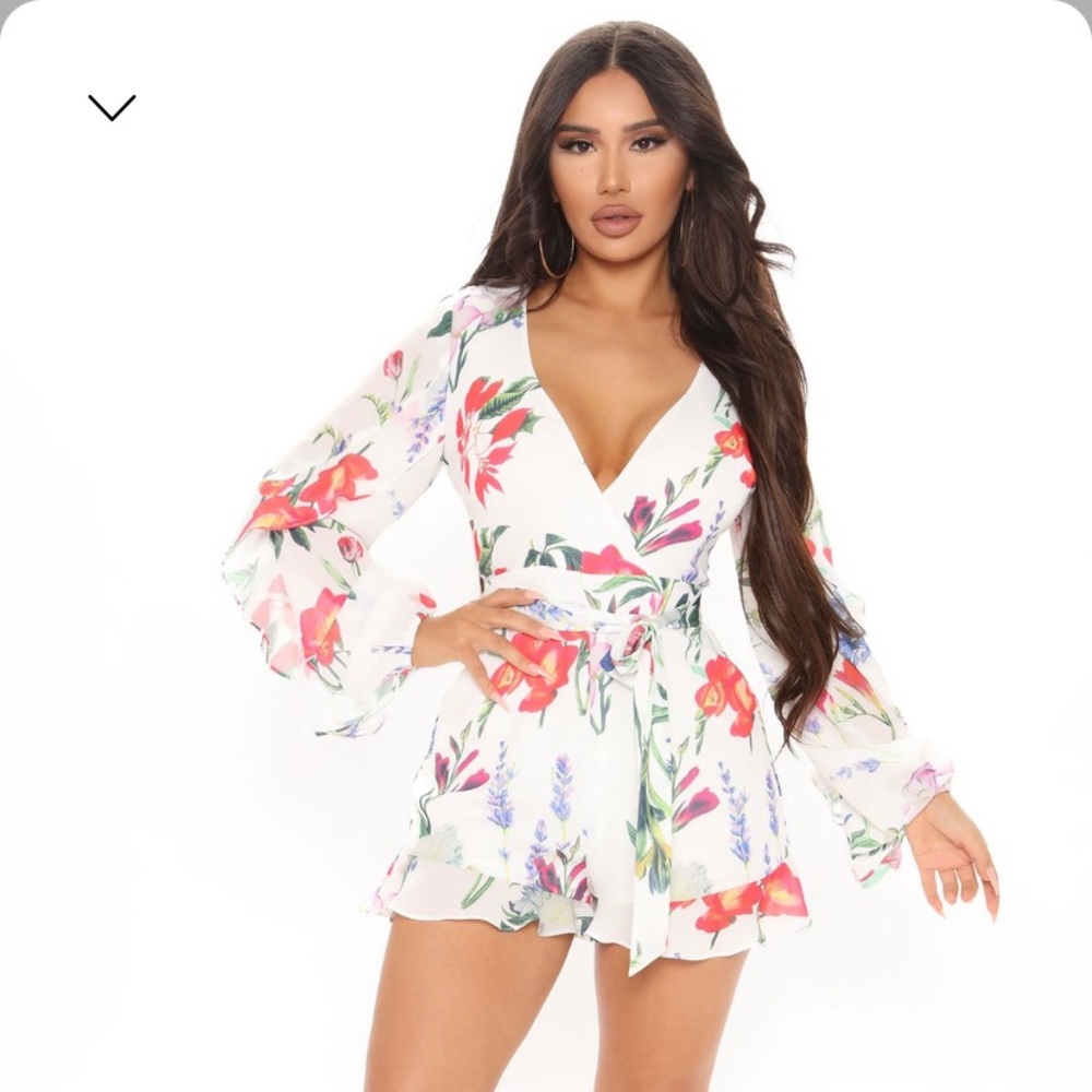 Floral long sleeve romper with ruffles